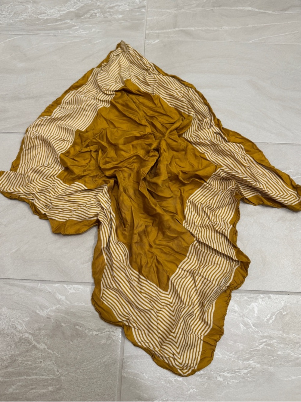 Mustard & Cream Silk Striped Scarf Vintage Luxe Neck Hair Bag Scarf Elegant Wrap